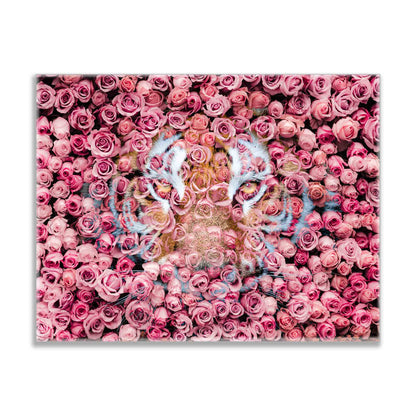 Tiger in the Rose-Wildtier Leinwanddrucke- Tierkunst- Goldlack