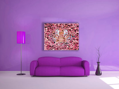 Tiger in the Rose-Wildtier Leinwanddrucke- Tierkunst- Goldlack