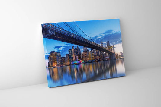 Wandbild-Stilisierte NYC Brücken-Skyline-Leinwanddruck