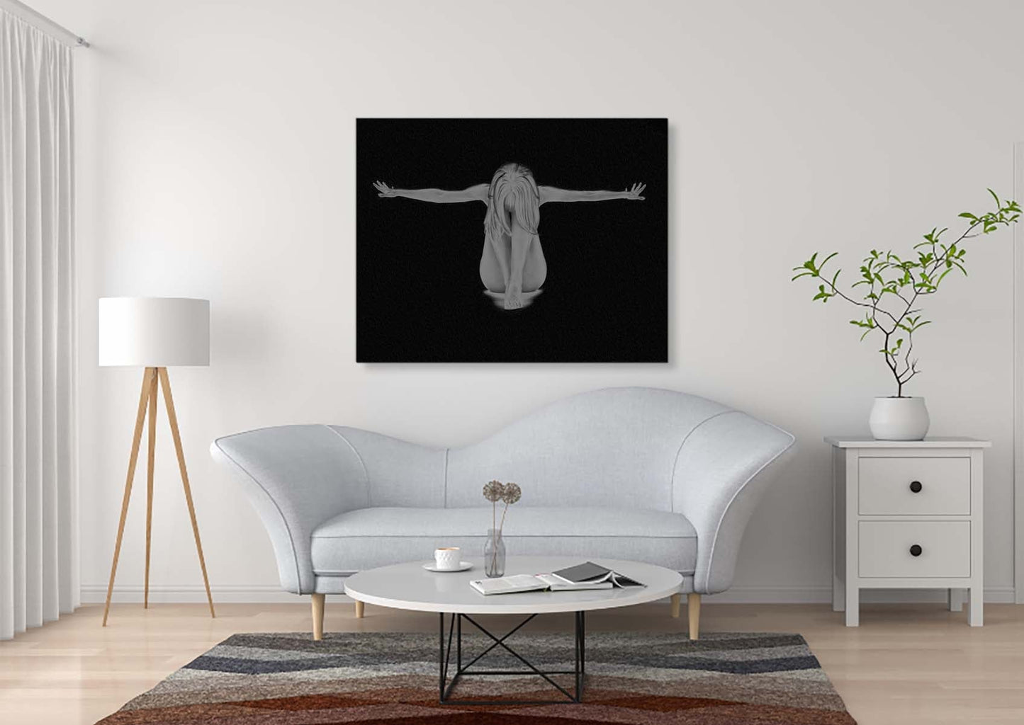 Leinwand-Wandkunst-Dekor-Span - Feminine Moderne Kunst- Silberlack