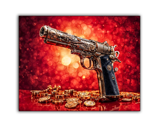 Wandkunst – Gewehr & Geld – Leinwanddruck – Pop Art