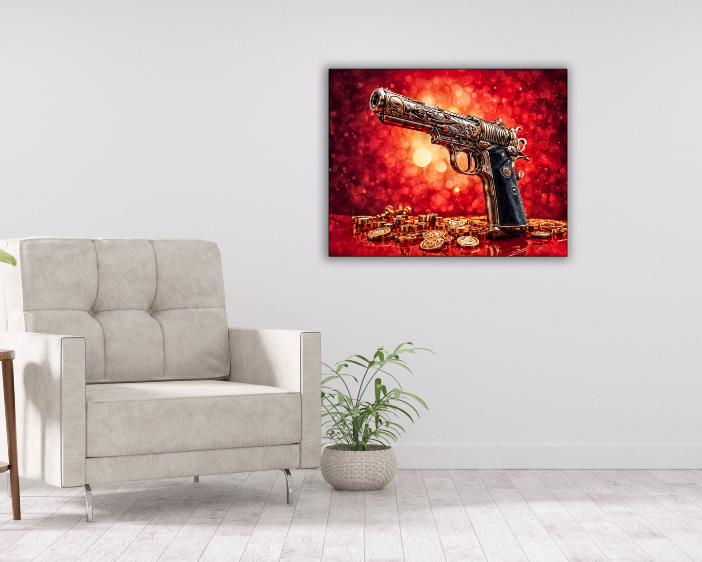 Wandkunst – Gewehr & Geld – Leinwanddruck – Pop Art