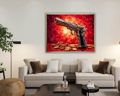 Wandkunst – Gewehr & Geld – Leinwanddruck – Pop Art