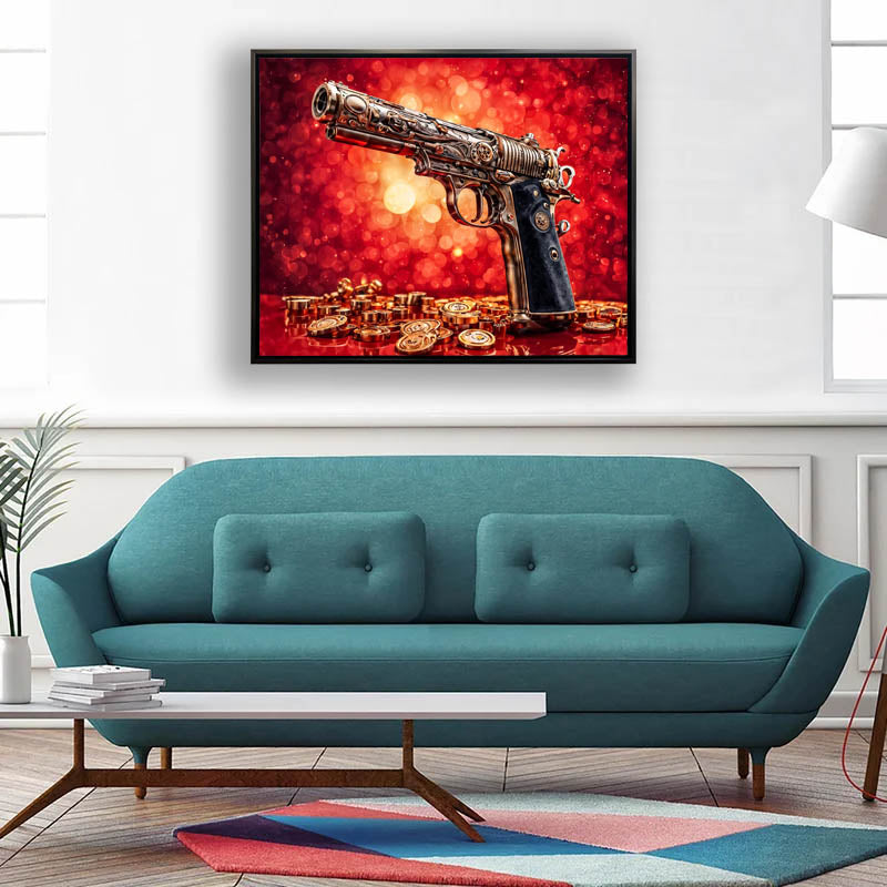 Wandkunst – Gewehr & Geld – Leinwanddruck – Pop Art