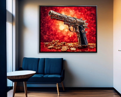 Wandkunst – Gewehr & Geld – Leinwanddruck – Pop Art