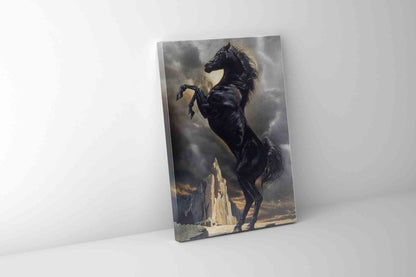 Wandbild Schwarzer Hengst 36" x 48" Kunstdruck auf Leinwand