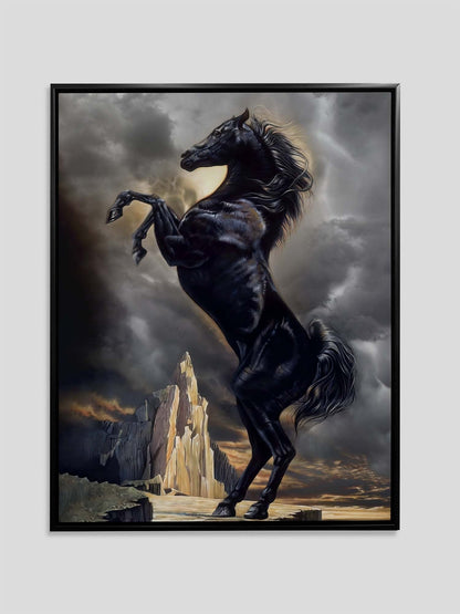 Wandbild Schwarzer Hengst 36" x 48" Kunstdruck auf Leinwand