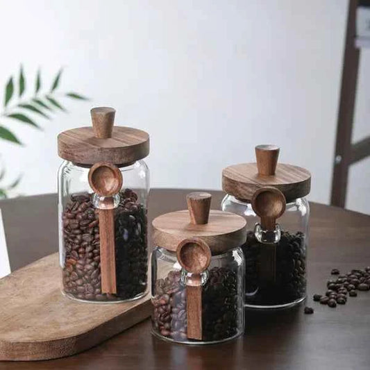 3-Piece Glass Storage Jar Set with Spoons – Coffee, Tea, Candy & Kitchen Jars