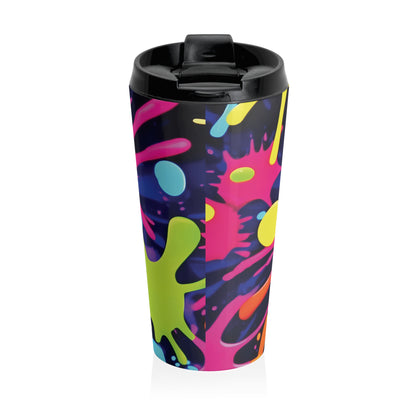 Neon Paint Splatters Stainless Steel Travel Mug | Colorful Splash - AURABAGS SHOP
