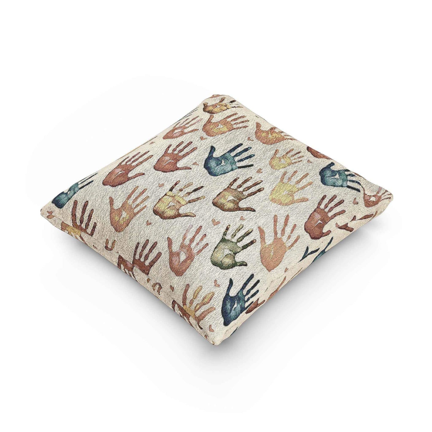 Multicolor Handprint Pattern Woven Pillow | Boho Decorative Throw Pillow
