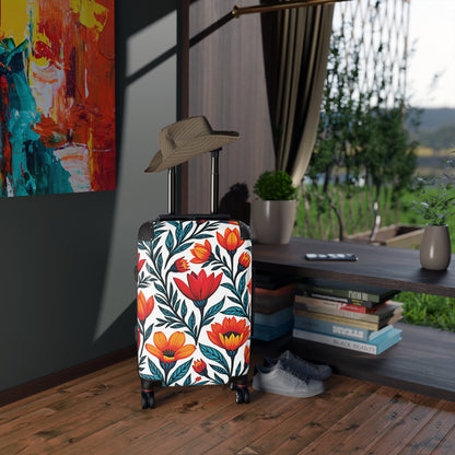 Blumenkoffer – Handgepäck mit kräftigem rot-orangem Tulpenmuster