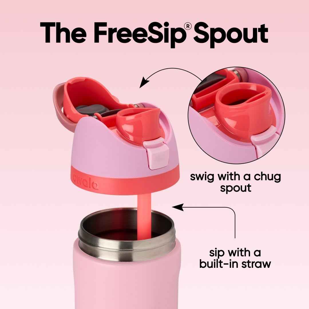 Owala FreeSip Insulated Stainless Steel Water Bottle with Straw for Sports and Travel, BPA-Free Sports Water Bottle, 24 oz, Pink, Angel Food Cake 🍁 All In One Marketplace Canada