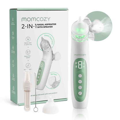 Momcozy BreezyClear™ Spray and Suction 2-in-1 Electric Nasal Aspirator for Baby, 4 Adjustable Suction Levels up to 65kPa Hospital-Grade, Quiet & Portable Nose Cleaner with Soothing Light & Music 🍁 All In One Marketplace Canada