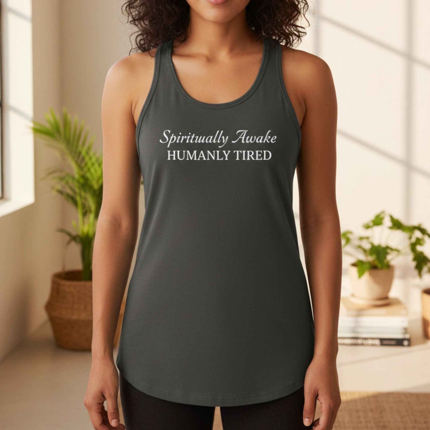 Spiritually Awake Humanly Tired Tank Top | Funny Spiritual Gift for Women | Yoga Tank