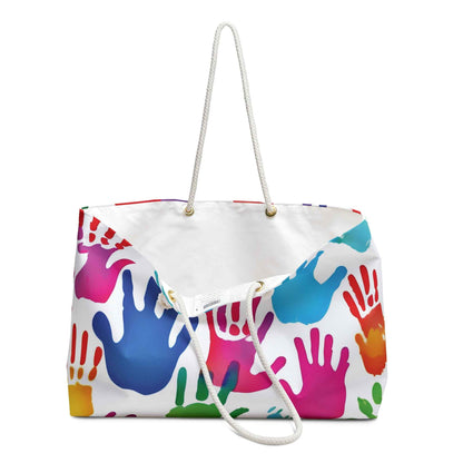 Colorful Handprint Pattern Weekender Bag | Rainbow Palm Print Tote | Busy Moms Carryon