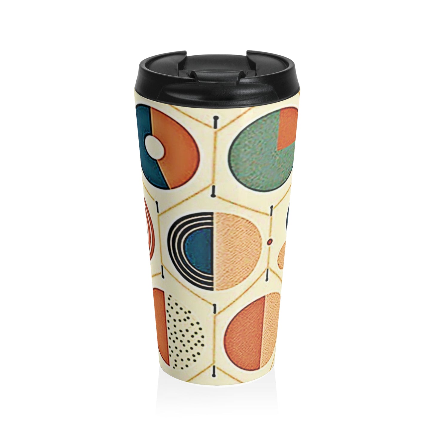 Mid Century Geometric Pattern Travel Mug | Retro Circle Design - AURABAGS SHOP