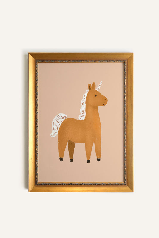 KLEINES EINHORN, GOLDENER VINTAGE-RAHMEN