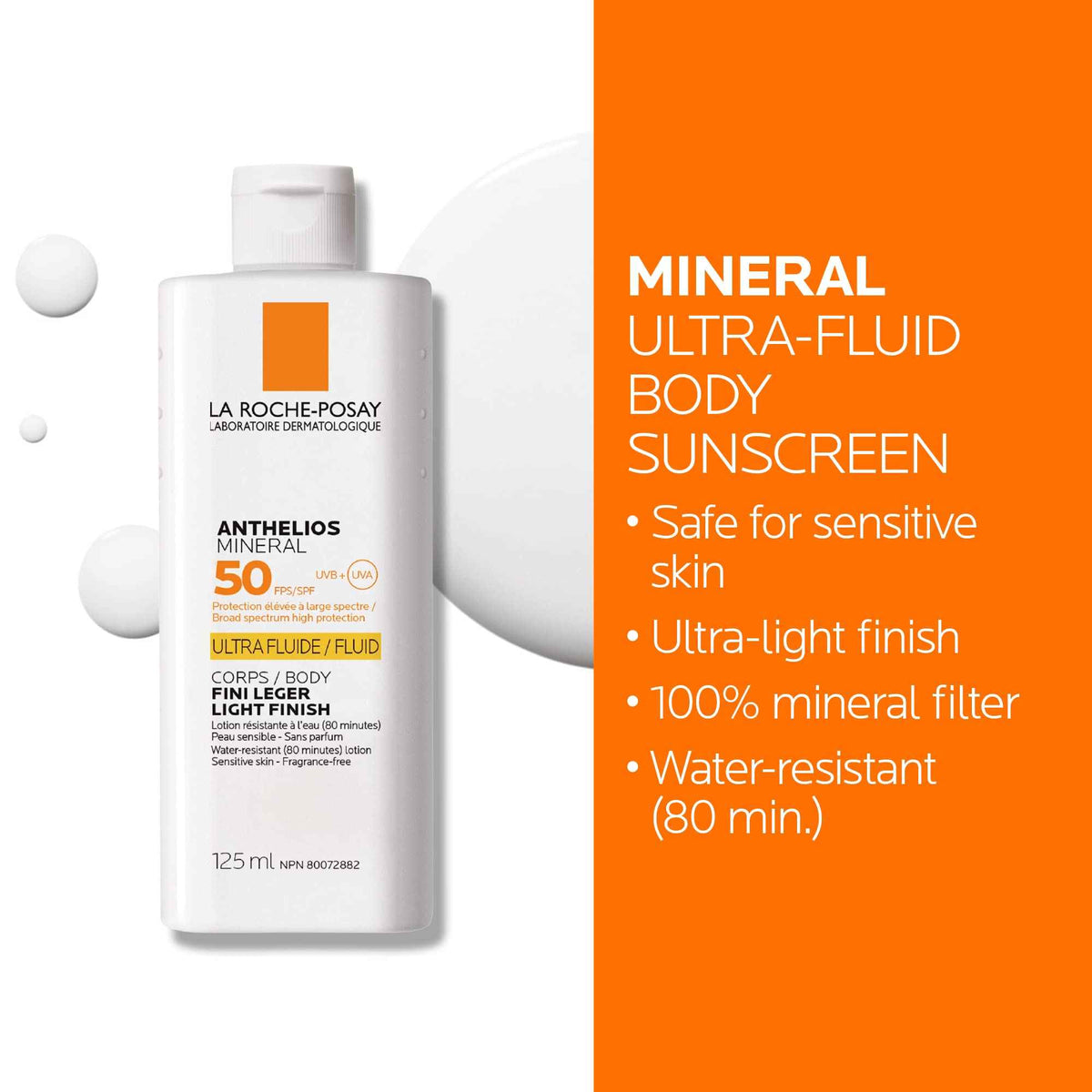 La Roche-Posay Anthelios Mineral Body Sunscreen, Gentle Lotion Broad Spectrum SPF 50, Face and Body Sunscreen with Titanium Dioxide, Water Resistant, Fragrance Free, 125mL 🍁 All In One Marketplace Canada