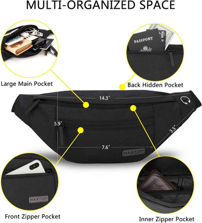 MAXTOP Large Fanny Pack for Women Men with 4-Zipper Pockets Gifts for Enjoy Festival Sports Workout Traveling Running Casual Hands-Free Water-Resistant Sling Waist Pack Bag Carrying of Phones 🍁 All In One Marketplace Canada