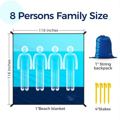 OCOOPA Sandproof Beach Blanket Waterproof, Extra Large 8 Persons Family Size 10'X9.2', Comfortable Parachute Nylon, Cozy& Chic, Compact& Light, Reinforced Windproof,4 Stakes&1 Travel Bag 🍁 All In One Marketplace Canada