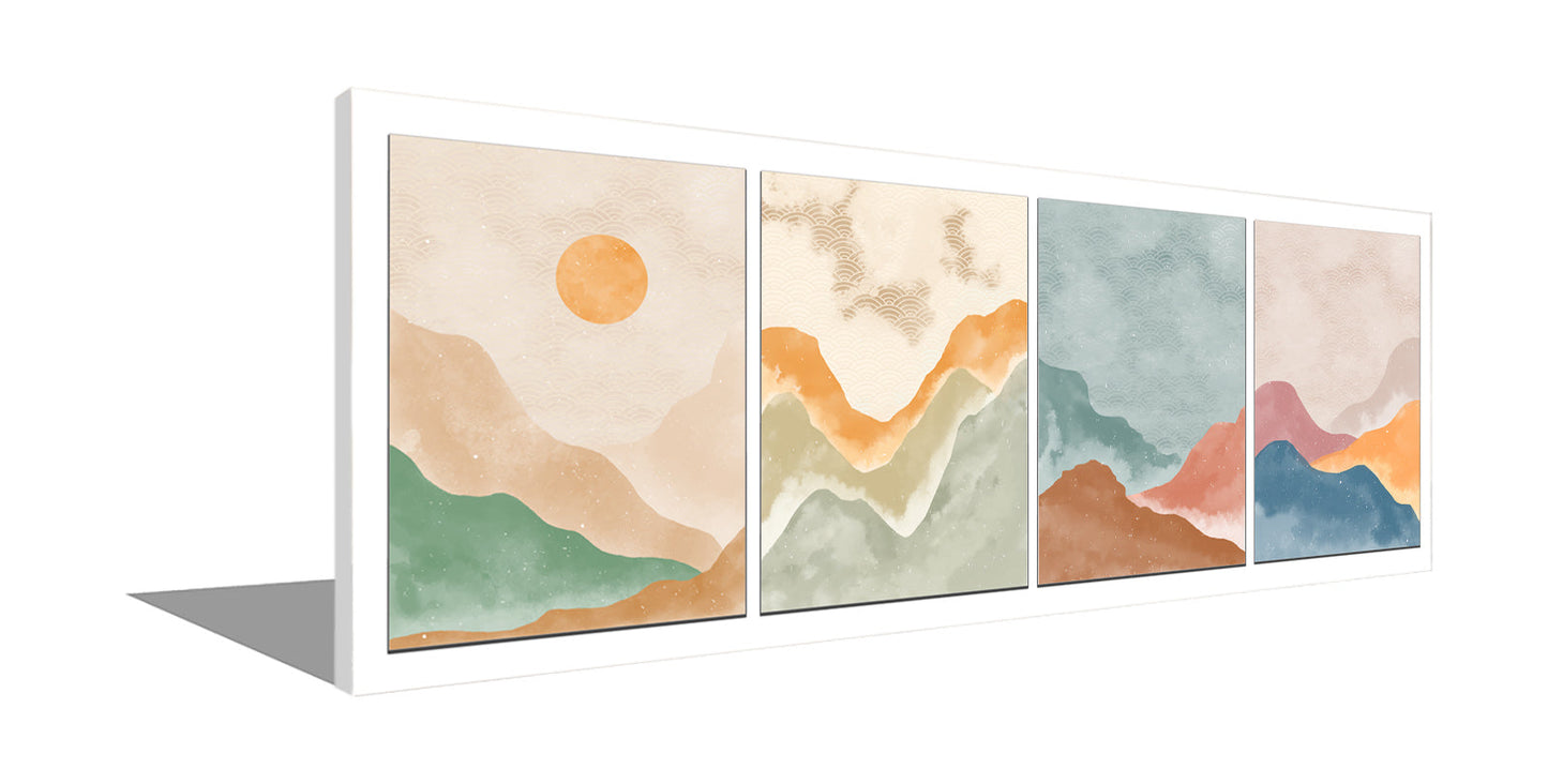Wandkunst 4-Szenen-Landschaft auf Leinwand - Abstrakt minimalistische Kunst - Große Wanddekoration - RGB Lack