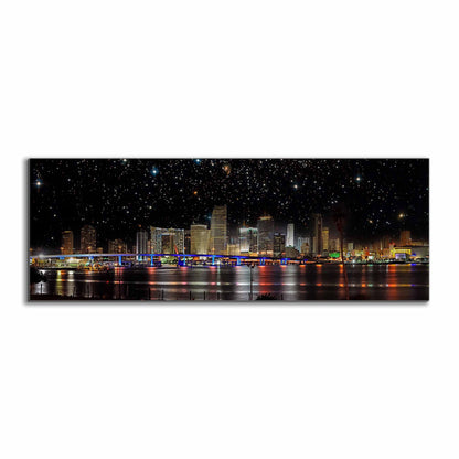Miami bei Nacht - Stadtpanorama - Leinwand Wanddekoration - RGB-Lackierung