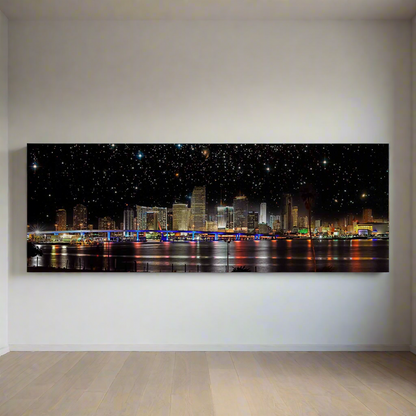 Miami bei Nacht - Stadtpanorama - Leinwand Wanddekoration - RGB-Lackierung