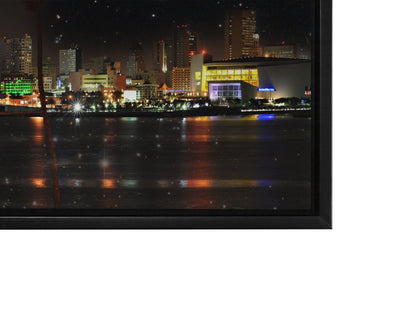 Miami bei Nacht - Stadtpanorama - Leinwand Wanddekoration - RGB-Lackierung