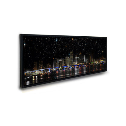 Miami bei Nacht - Stadtpanorama - Leinwand Wanddekoration - RGB-Lackierung