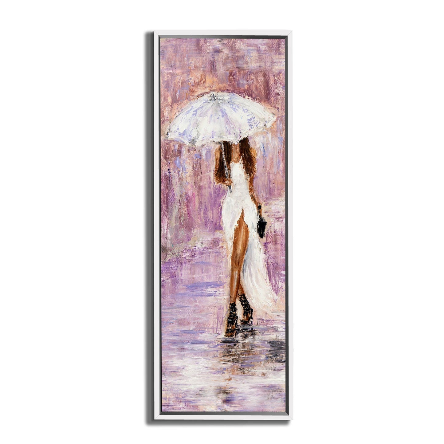 Leinwandbild-Dame mit Regenschirm in Rosa