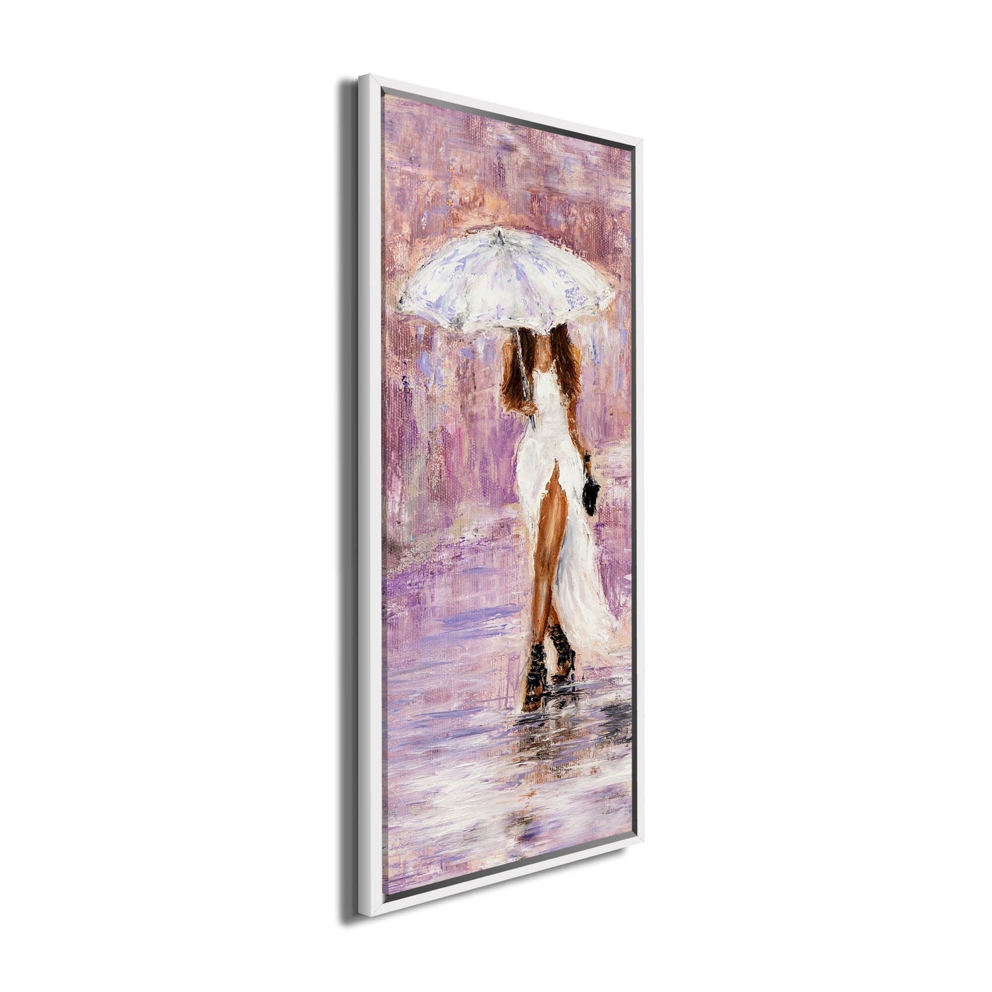 Leinwandbild-Dame mit Regenschirm in Rosa