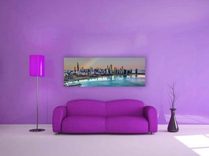 Chicago Bay bei Nacht – Skyline der Stadt – Großformatige Leinwand-Wandkunst