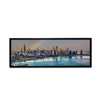 Chicago Bay bei Nacht – Skyline der Stadt – Großformatige Leinwand-Wandkunst