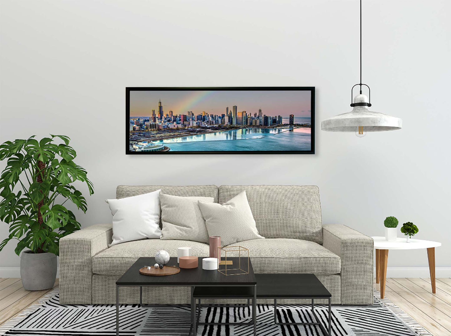 Chicago Bay bei Nacht – Skyline der Stadt – Großformatige Leinwand-Wandkunst