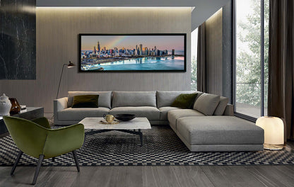 Chicago Bay bei Nacht – Skyline der Stadt – Großformatige Leinwand-Wandkunst