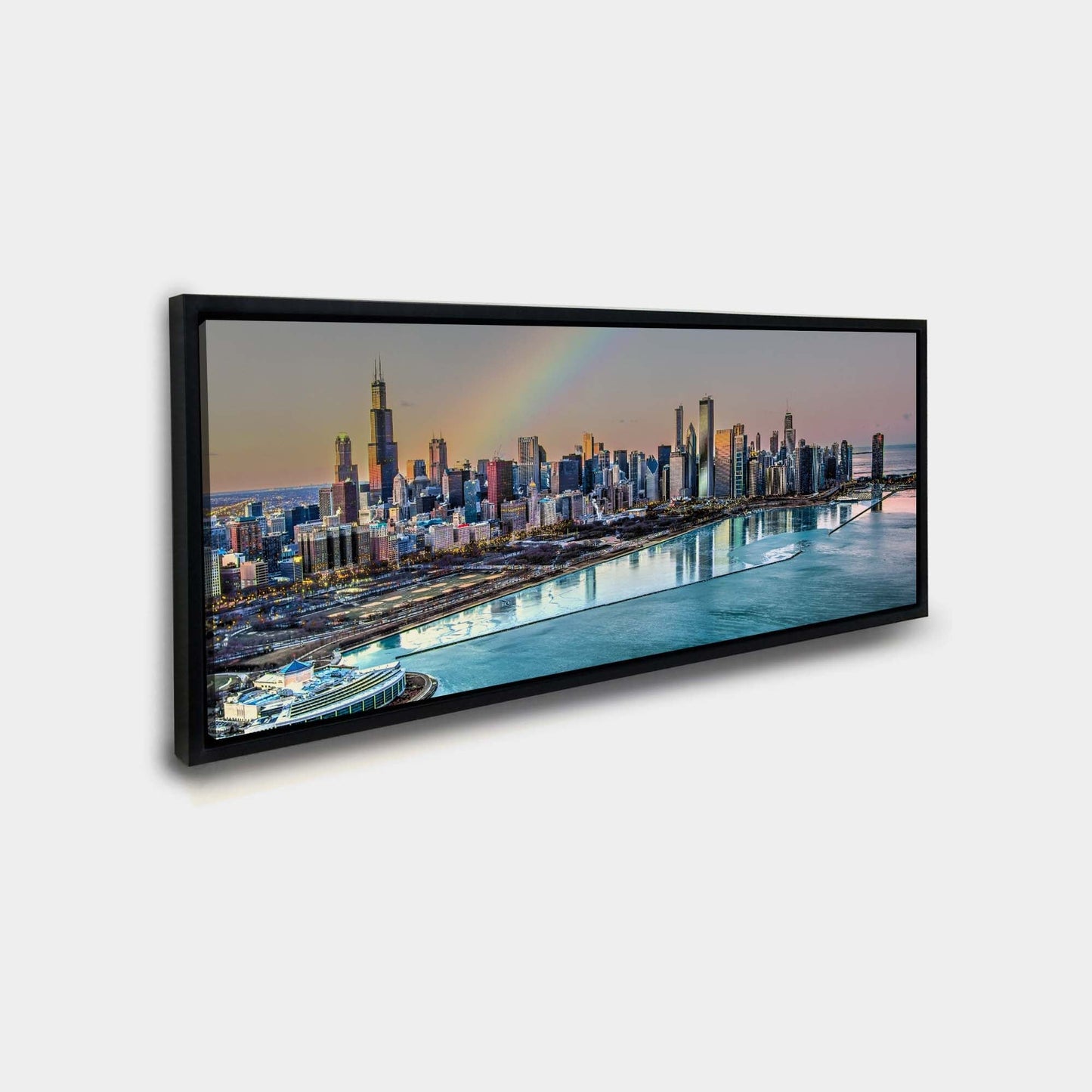 Chicago Bay bei Nacht – Skyline der Stadt – Großformatige Leinwand-Wandkunst