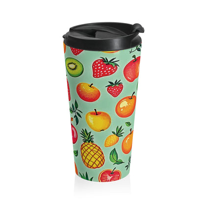 Colorful Fruit Pattern Travel Mug | Strawberry Apple Orange Kiwi Pineapple - AURABAGS SHOP