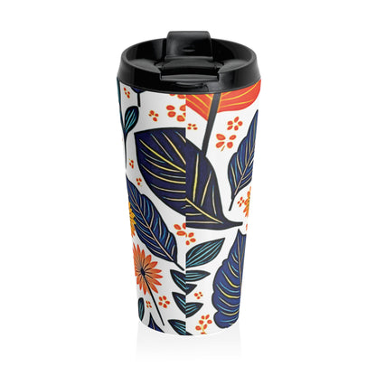 Autumn Foliage Floral Travel Mug | Orange Blue Leaf Pattern - AURABAGS SHOP