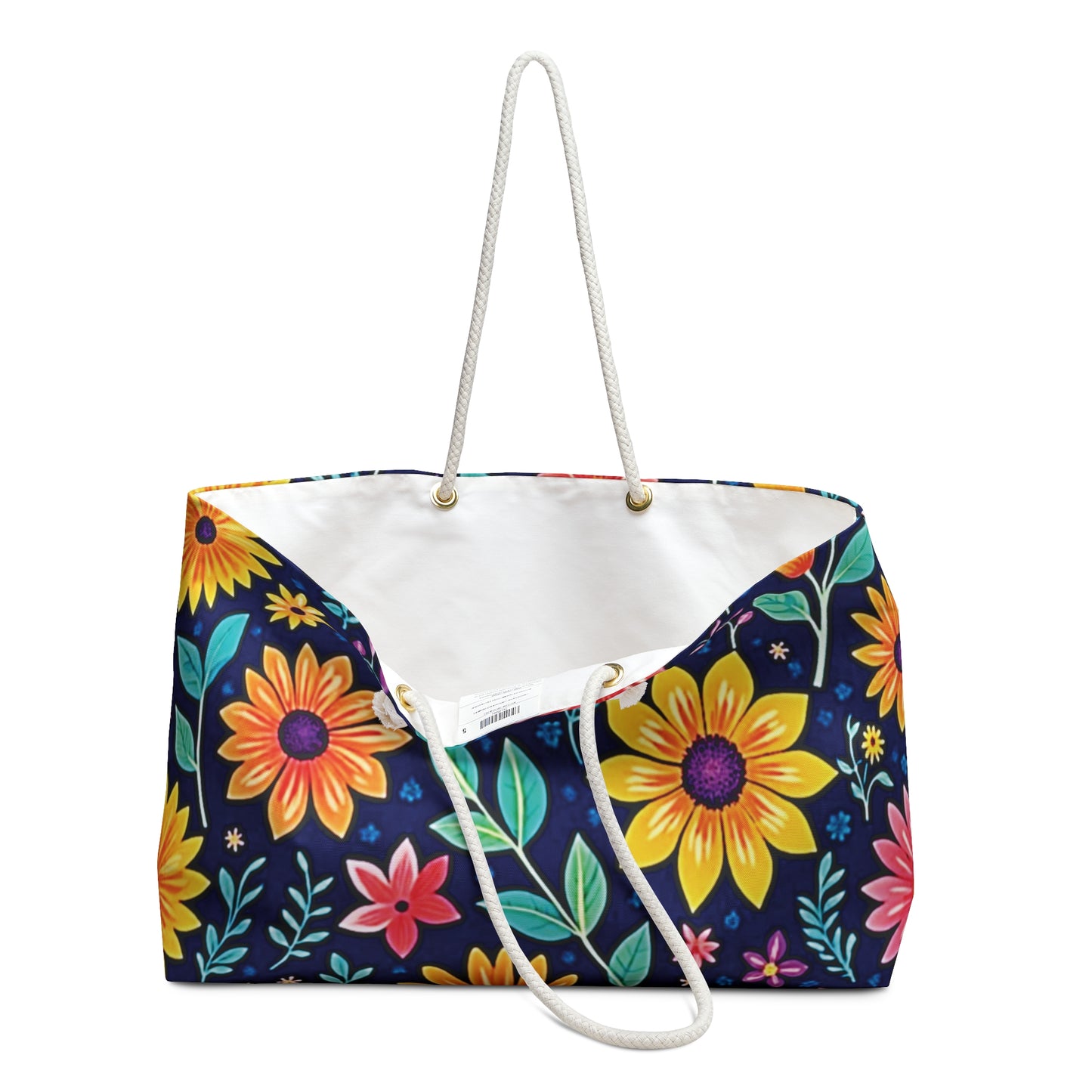 Florale Weekender-Tasche — Lebendige marineblaue Blumentasche für Reisen