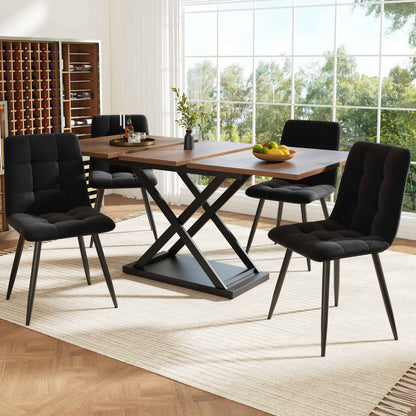 5-Piece Extendable Dining Set for 4 – 160 × 80 × 75 cm Walnut Table with Black Velvet Chairs (Germany Delivery Only)