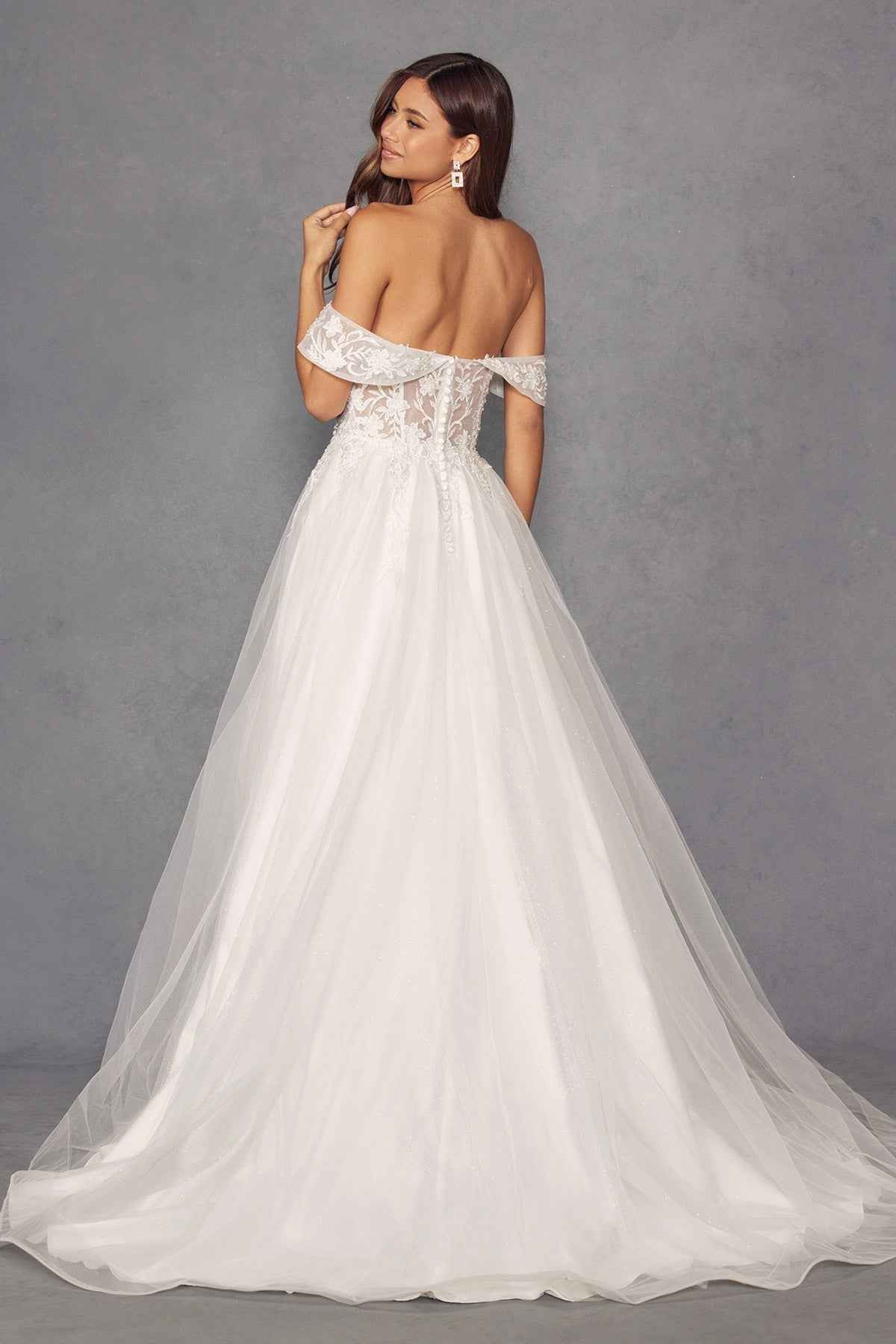 Off-Shoulder Wedding Gown with floral appliqué