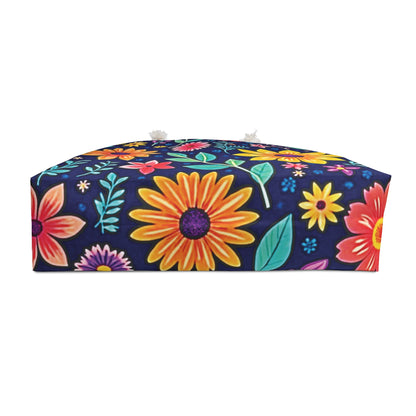 Florale Weekender-Tasche — Lebendige marineblaue Blumentasche für Reisen