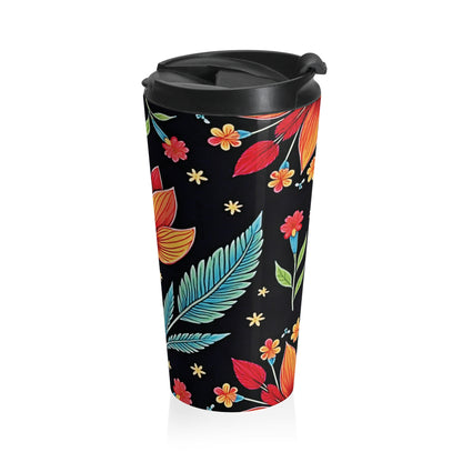 Folk Floral Illustration Travel Mug | Colorful Flower Stainless Steel - AURABAGS SHOP