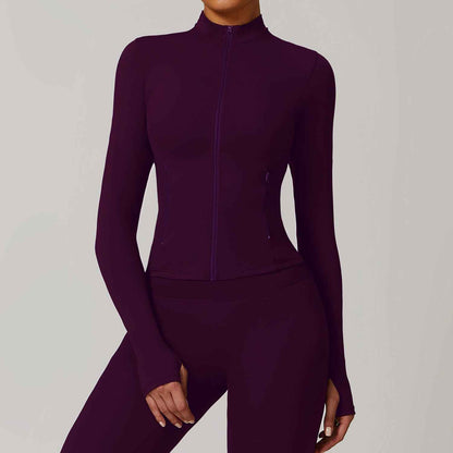 Women’s Long-Sleeve Zip-Up Yoga Jacket – Quick-Dry Sports & Workout Top