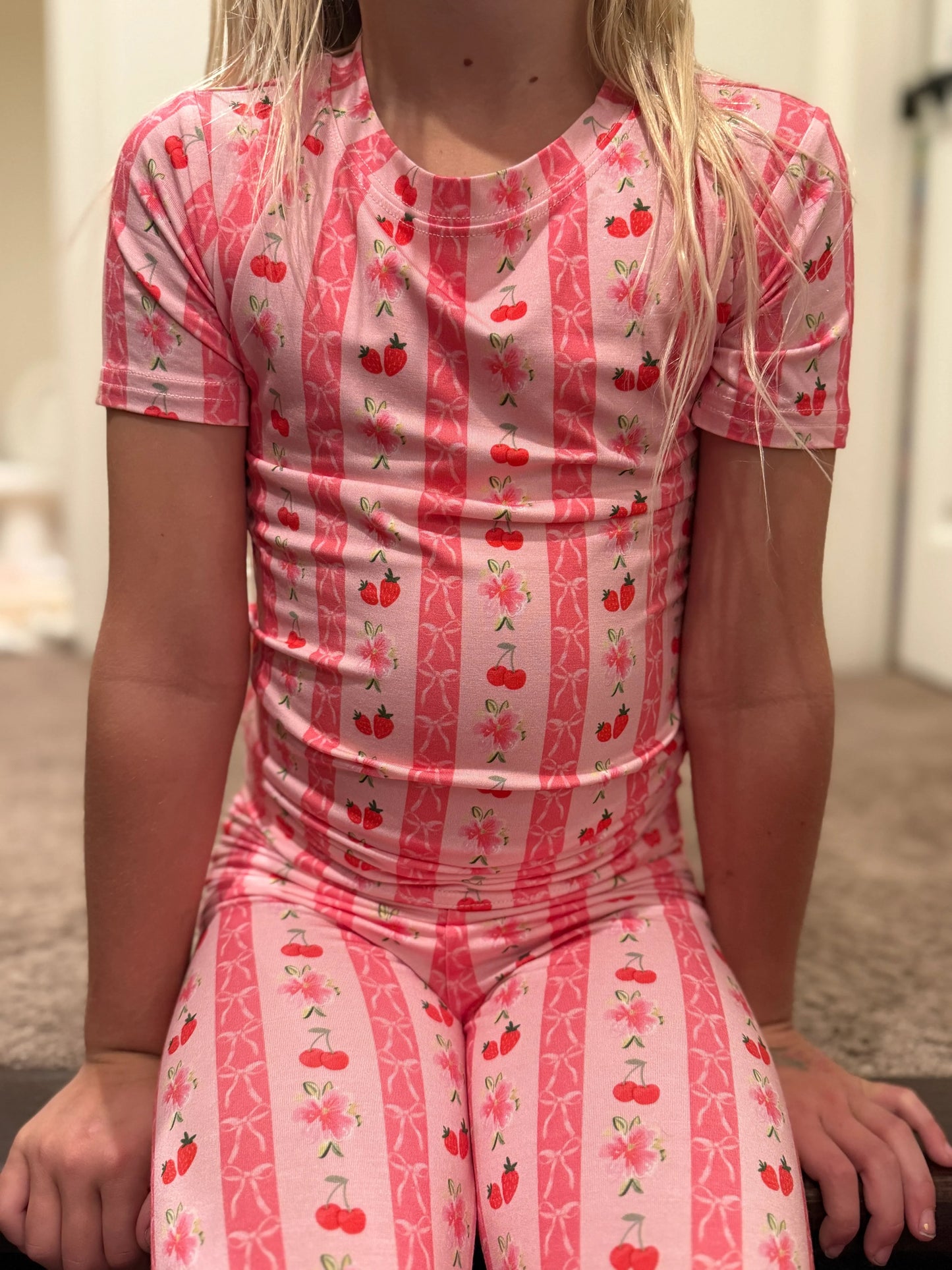 Kinder Rosa Erdbeer- & Kirschschleifen Pyjamahose