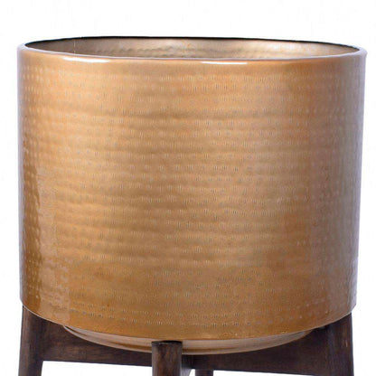 Adora – Pflanzenständer im Mid-Century-Modern-Stil mit Messing-Pflanzgefäß