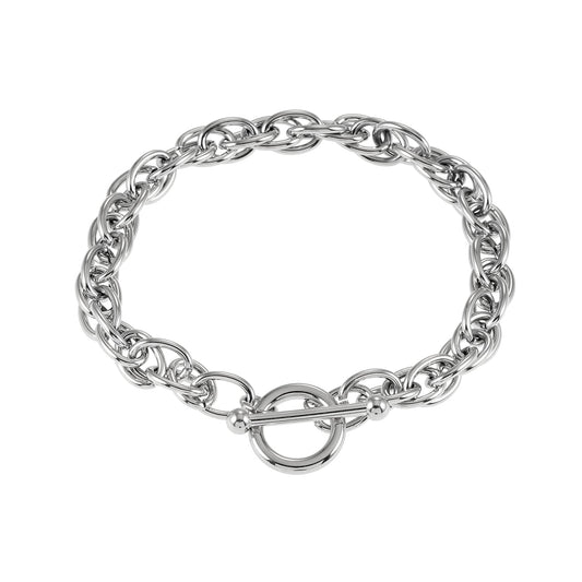 ARDA Silver (White Gold): Chunky Intricate Multi-Link Bracelet with Circle & T-Stopper