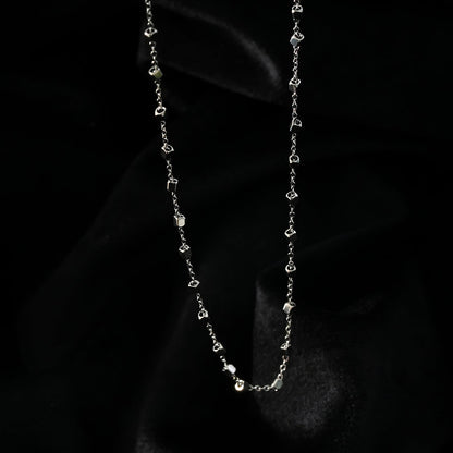 AUREOLE: Essential Daily Chain with Delicate Square Beads in Silver Toned White Gold.