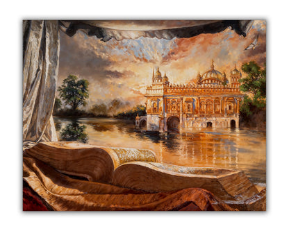 Wandbild – Antiker Goldener Tempel – Spirituelle Wanddekoration
