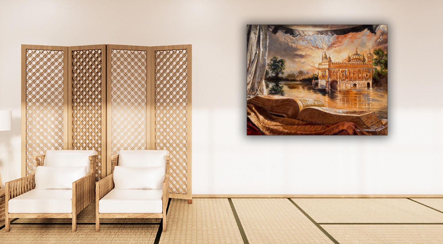 Wandbild – Antiker Goldener Tempel – Spirituelle Wanddekoration